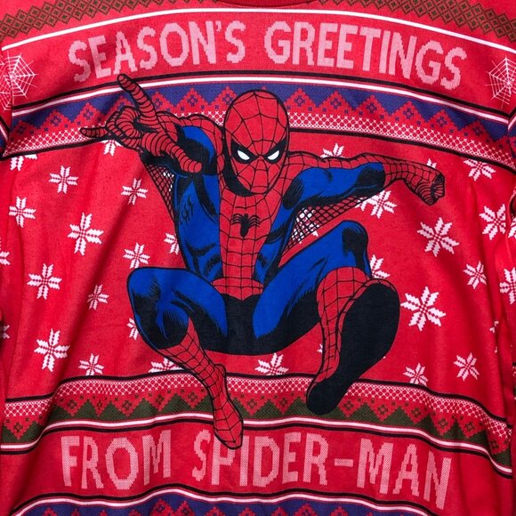 Marvel Sweatshirt Mens XL SpiderMan Ugly Holiday Crewneck Red Graphic Pullover - Picture 7 of 7